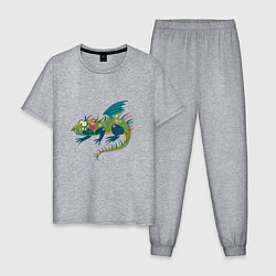 Мужская пижама Забавный зеленый дракон ящерица символ 2024 года
