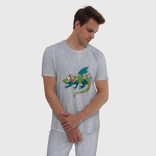 Мужская пижама Забавный зеленый дракон ящерица символ 2024 года / Меланж – фото 3