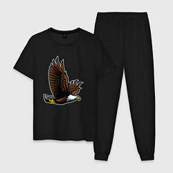 Пижама хлопковая мужская Летящий орёл, цвет: черный