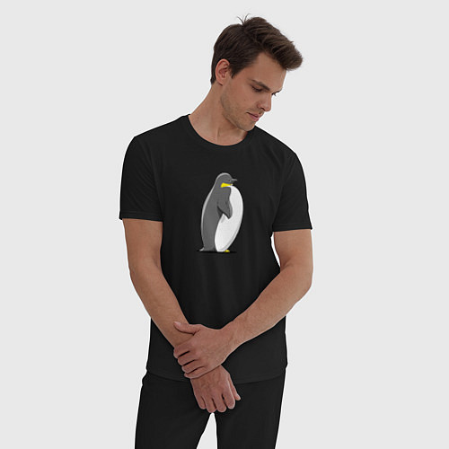 Мужская пижама Мультяшный пингвин сбоку / Черный – фото 3