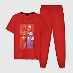 Пижама хлопковая мужская Аянами разбитые зеркала, цвет: красный
