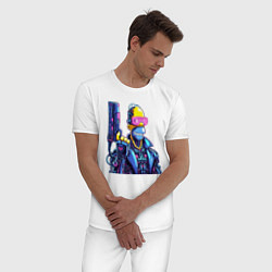 Пижама хлопковая мужская Гомер Симпсон с пистолетом - киберпанк, цвет: белый — фото 2