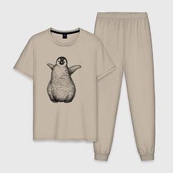 Пижама хлопковая мужская Пингвинёнок анфас, цвет: миндальный