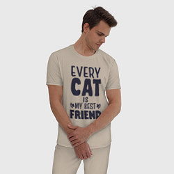 Пижама хлопковая мужская Every cat is my best friend, цвет: миндальный — фото 2