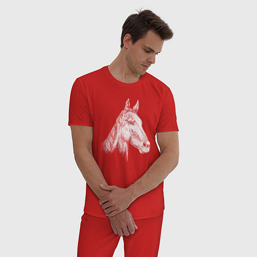 Мужская пижама Голова белой лошади / Красный – фото 3