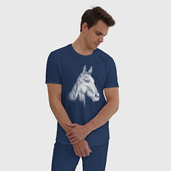 Пижама хлопковая мужская Голова белой лошади, цвет: тёмно-синий — фото 2
