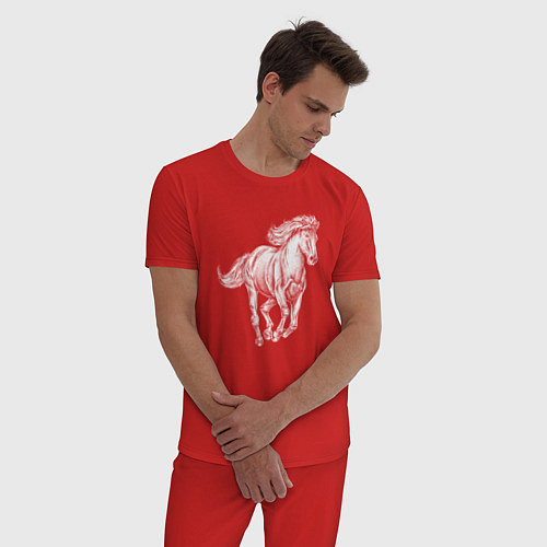 Мужская пижама Белая лошадь скачет / Красный – фото 3