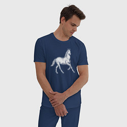 Пижама хлопковая мужская Белая лошадь на скаку, цвет: тёмно-синий — фото 2