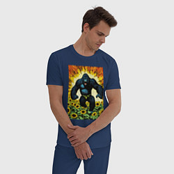 Пижама хлопковая мужская Разъяренная горилла, цвет: тёмно-синий — фото 2