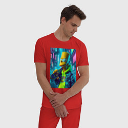 Пижама хлопковая мужская Барт Симпсон со скейтбордом - нейросеть, цвет: красный — фото 2