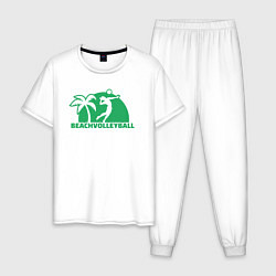 Пижама хлопковая мужская Green beach volleyball, цвет: белый