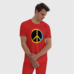 Пижама хлопковая мужская Хиппи знак разноцветный пацифик, цвет: красный — фото 2