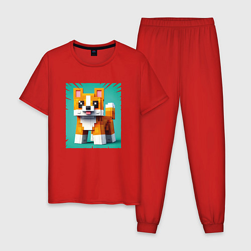Мужская пижама Собака в кубическом мире / Красный – фото 1