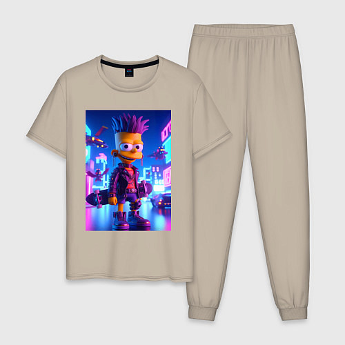 Мужская пижама Bart Simpson with a skateboard - art punk / Миндальный – фото 1