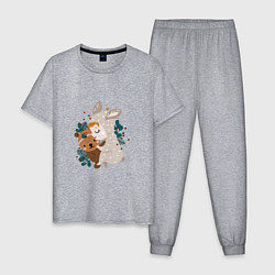 Пижама хлопковая мужская Малыш зайка с медвежонком, цвет: меланж