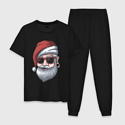 Пижама хлопковая мужская Хипстер Санта, цвет: черный