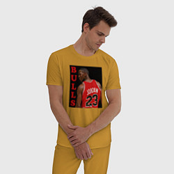 Пижама хлопковая мужская Bulls Jordan, цвет: горчичный — фото 2
