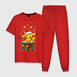 Пижама хлопковая мужская Новогодний пика-пика, цвет: красный