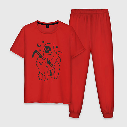 Мужская пижама Смерть на коте / Красный – фото 1
