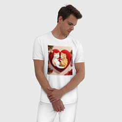 Пижама хлопковая мужская Котята с сердчком, цвет: белый — фото 2