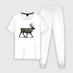 Пижама хлопковая мужская Северный олень в профиль, цвет: белый
