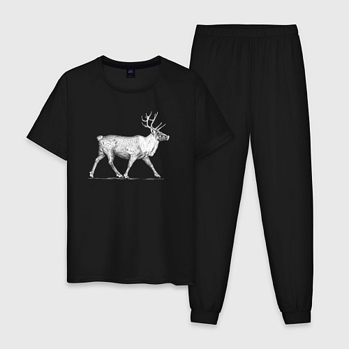 Мужская пижама Северный олень белый / Черный – фото 1