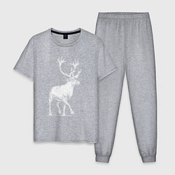 Пижама хлопковая мужская Северный олень белый спереди, цвет: меланж