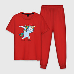 Пижама хлопковая мужская Санта единорог, цвет: красный