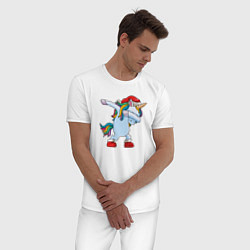 Пижама хлопковая мужская Санта единорог, цвет: белый — фото 2