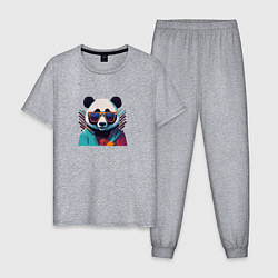 Пижама хлопковая мужская Модная панда в солнечных очках, цвет: меланж