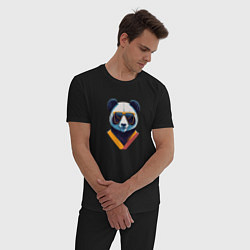 Пижама хлопковая мужская Панда в модных очках, цвет: черный — фото 2