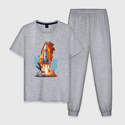 Пижама хлопковая мужская Пуск ракеты, цвет: меланж