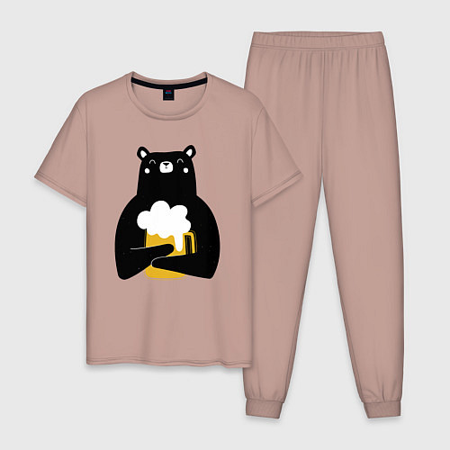 Мужская пижама Мишка с кружкой пива / Пыльно-розовый – фото 1