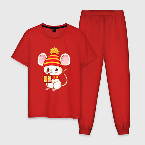 Мужская пижама Мышонок с подарком / Красный – фото 1