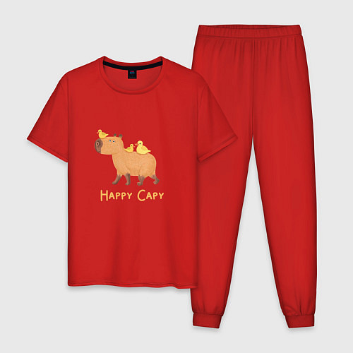 Мужская пижама Капибара и уточки-наездницы / Красный – фото 1
