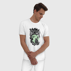 Пижама хлопковая мужская Совы графические при луне, цвет: белый — фото 2