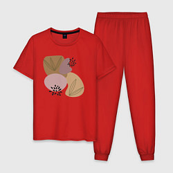 Пижама хлопковая мужская Листья и семена в скандинавском стиле, цвет: красный