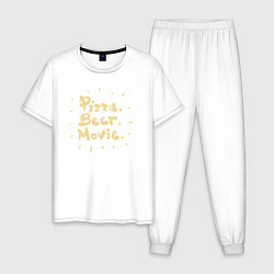 Пижама хлопковая мужская Пицца пиво кино, цвет: белый