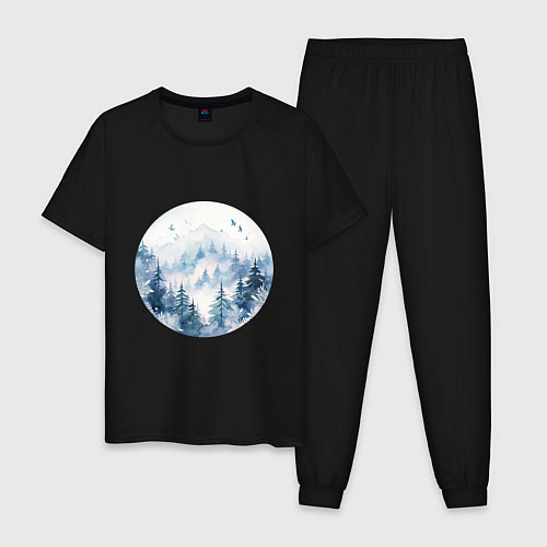 Мужская пижама Горы в тумане в круге / Черный – фото 1