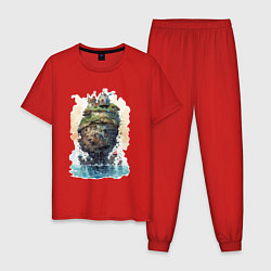 Пижама хлопковая мужская Плавучий остров в стиле Ghibli, цвет: красный