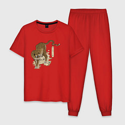 Пижама хлопковая мужская Тигр с очень глупой мордой, цвет: красный