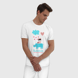 Пижама хлопковая мужская Енотик и носорог, цвет: белый — фото 2