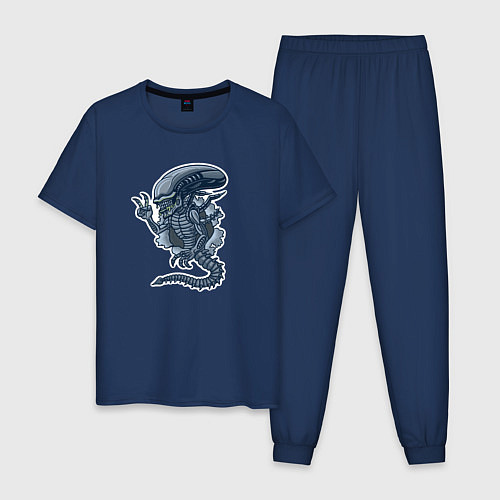 Мужская пижама Чужой инопланетянин из порванной дыры / Тёмно-синий – фото 1
