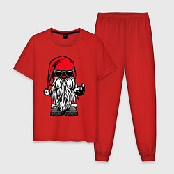 Пижама хлопковая мужская Санта Клаус - гном, цвет: красный