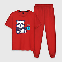 Пижама хлопковая мужская Панда с кружкой, цвет: красный