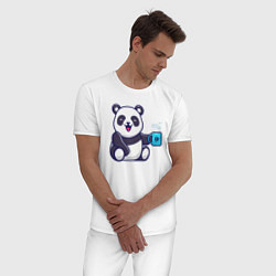 Пижама хлопковая мужская Панда с кружкой, цвет: белый — фото 2