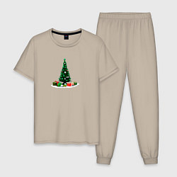 Пижама хлопковая мужская Рождественская ёлка, цвет: миндальный