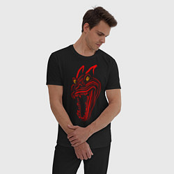 Пижама хлопковая мужская Дракон красного цвета, цвет: черный — фото 2