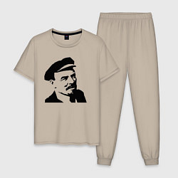 Пижама хлопковая мужская Ленин в кепке, цвет: миндальный