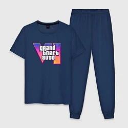 Пижама хлопковая мужская Grand theft auto VI, цвет: тёмно-синий
